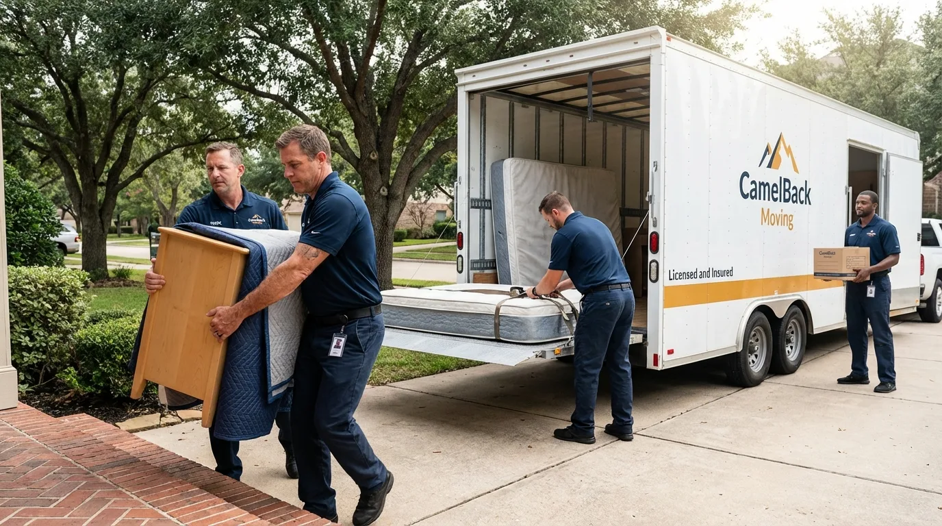Crew loading residential truck for cross-state move from Shelbina, MO