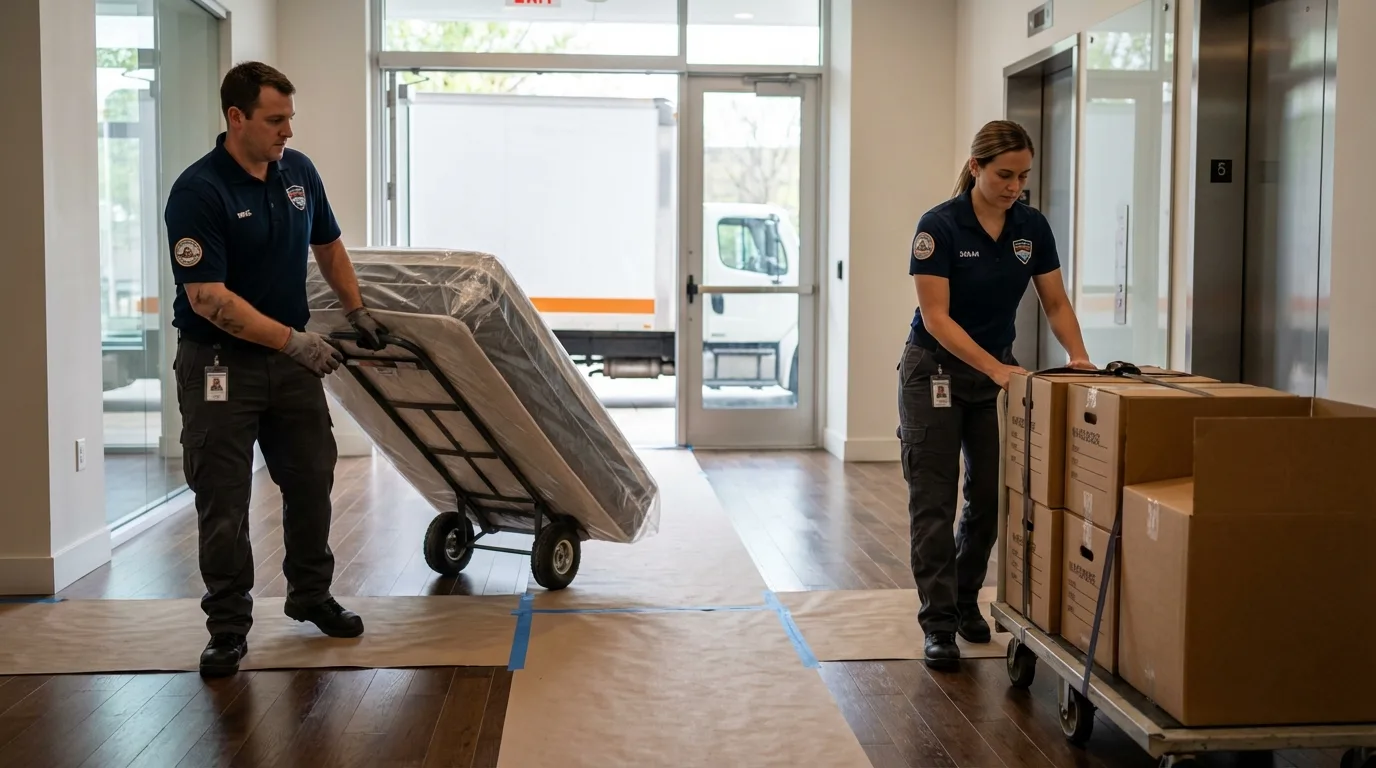 Professional apartment movers loading elevator in Shelbina, MO